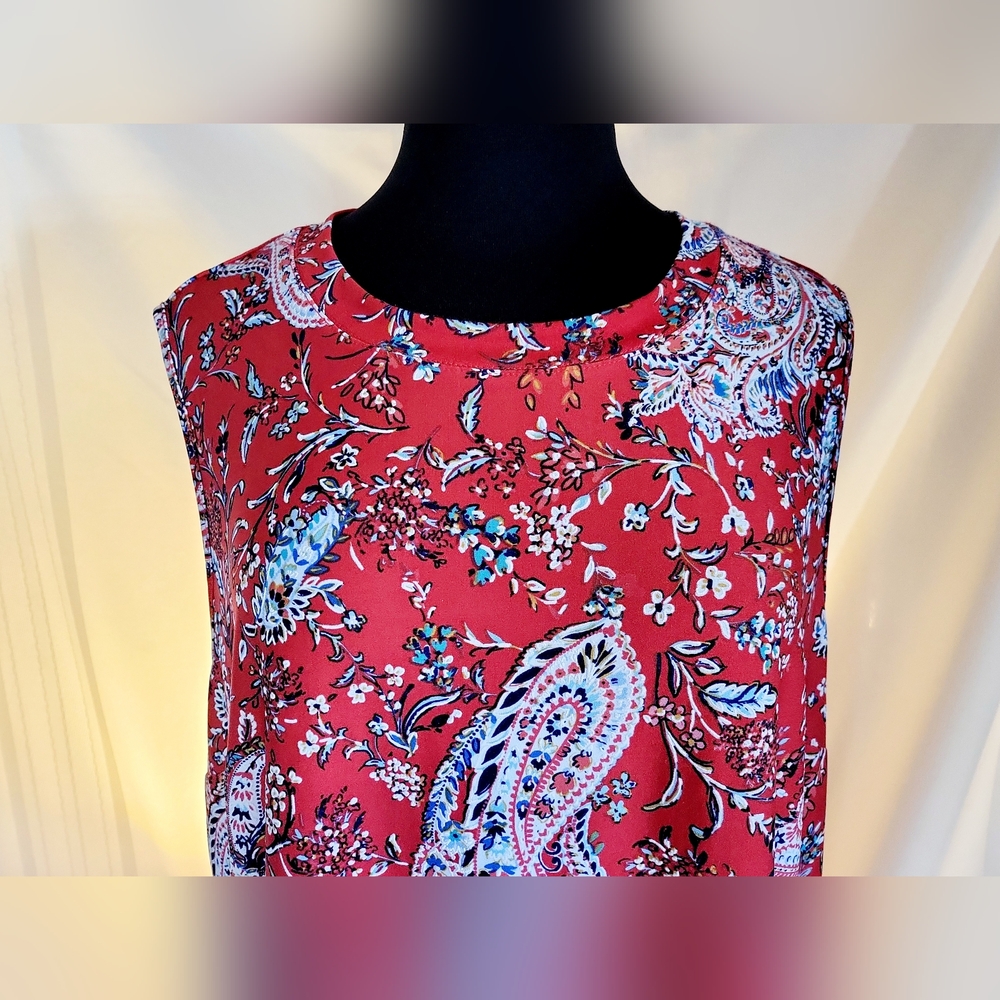 ❤️🤍💙Apt.9 Womens Red White Blue Paisley Sleeveless Stretch Swing Dress, Sz  2X